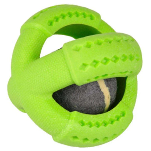 Jucarie pentru caini Flamingo Dina Minge tenis cu aroma de menta 11cm